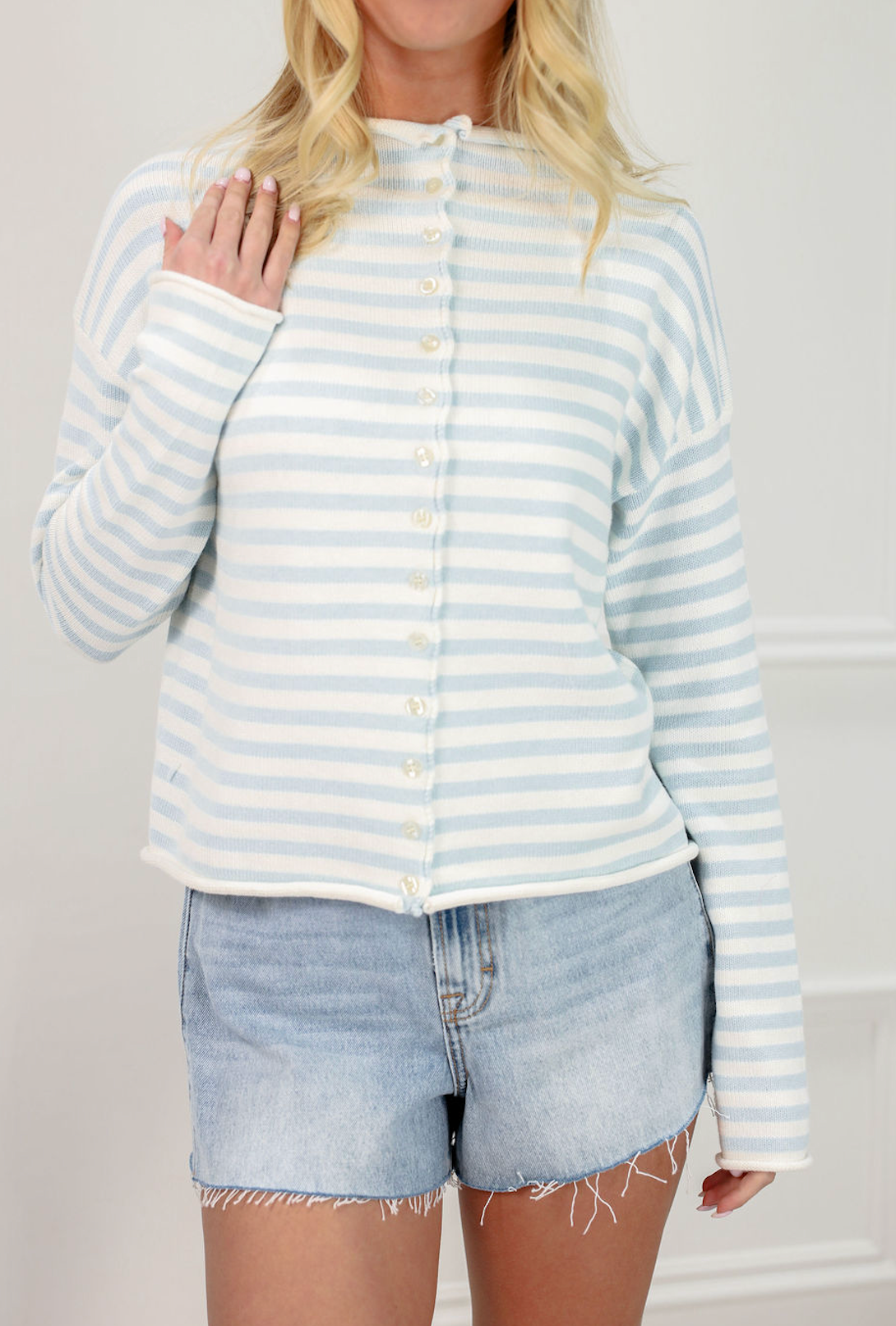 Mikayla Stripe Cardigan Baby Blue - Clothe Boutique
