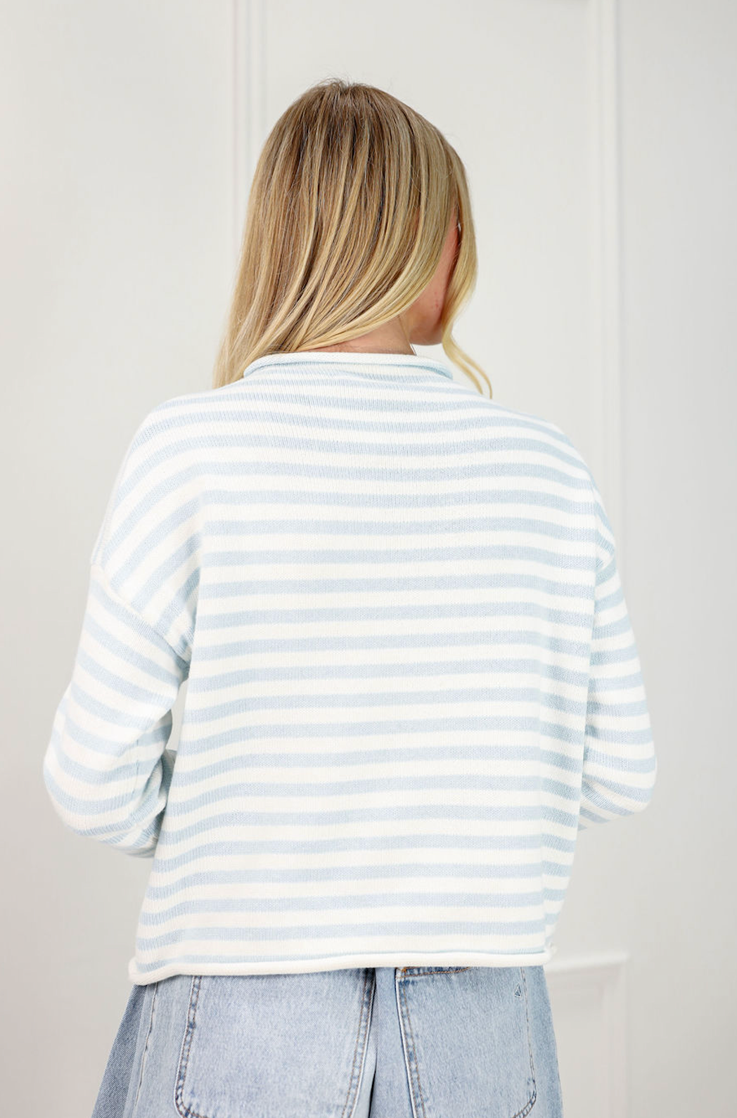 Mikayla Stripe Cardigan Baby Blue - Clothe Boutique