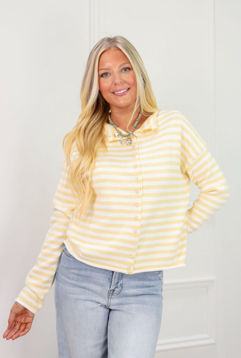 Mikayla Stripe Cardigan Butter Yellow - Clothe Boutique
