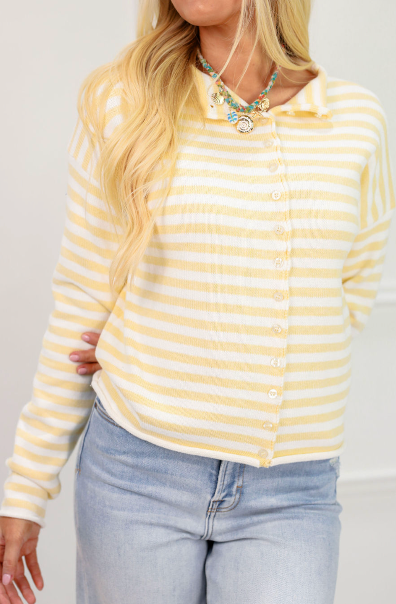 Mikayla Stripe Cardigan Butter Yellow - Clothe Boutique