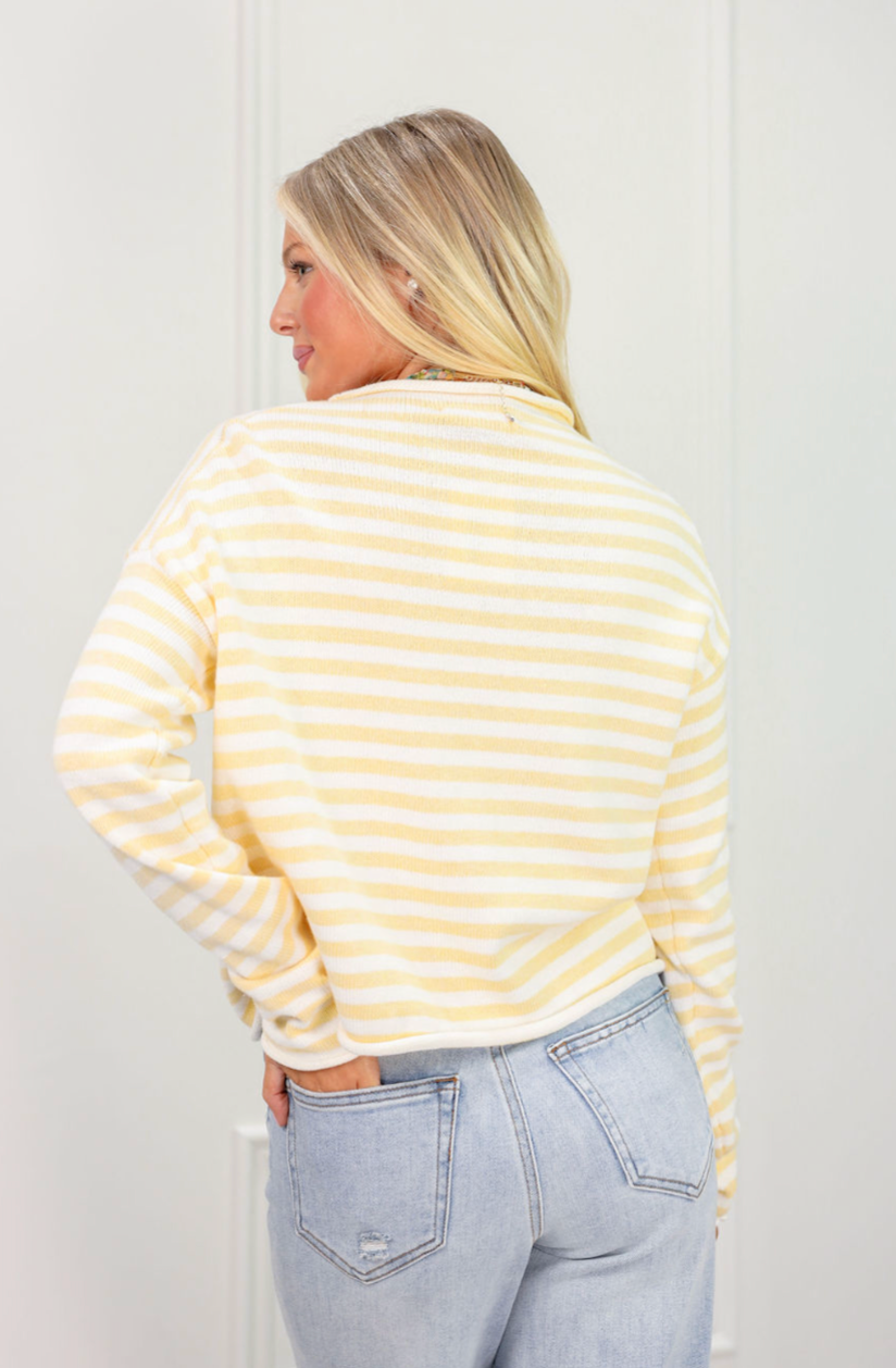 Mikayla Stripe Cardigan Butter Yellow - Clothe Boutique