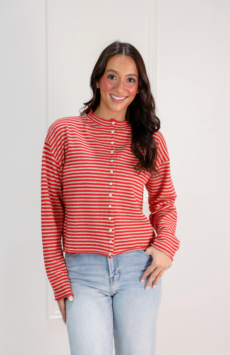 Elisa Stripe Cardigan Red - Clothe Boutique