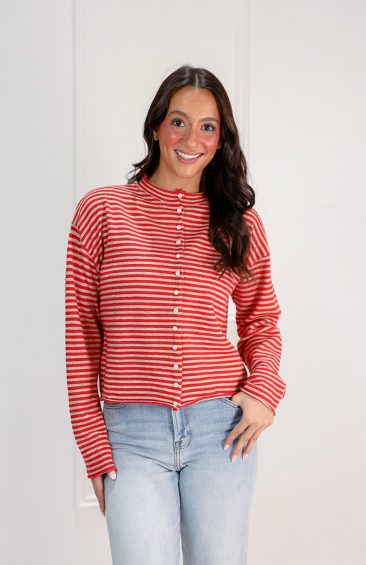 Elisa Stripe Cardigan Red - Clothe Boutique