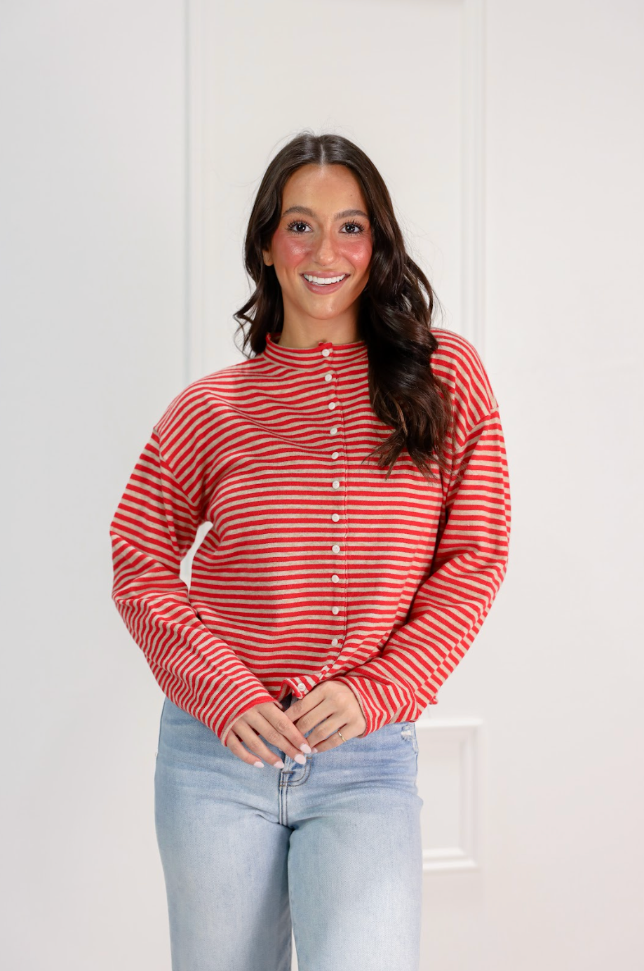 Elisa Stripe Cardigan Red - Clothe Boutique