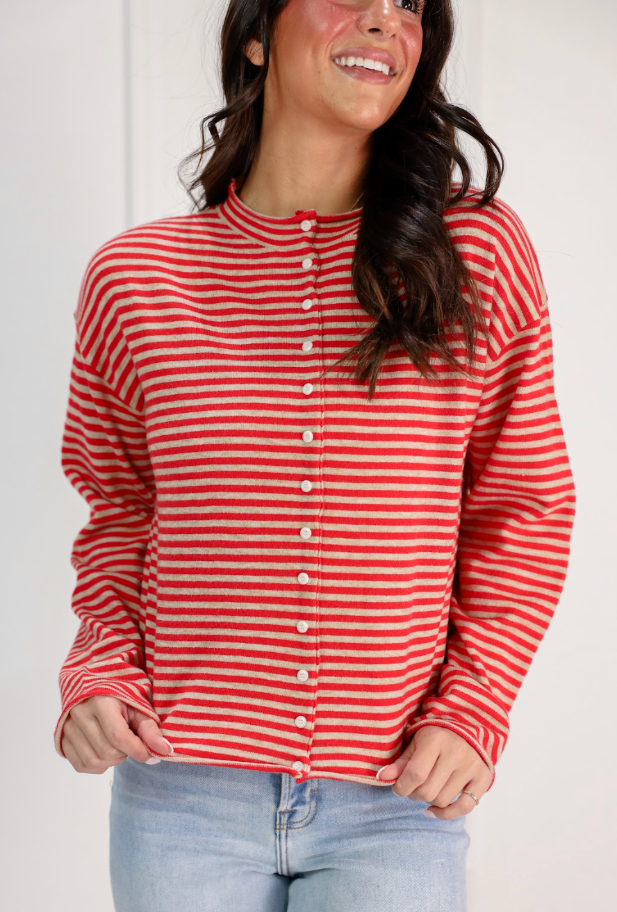 Elisa Stripe Cardigan Red - Clothe Boutique