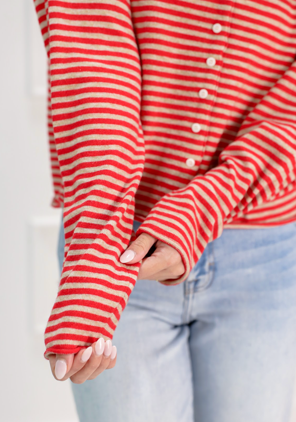Elisa Stripe Cardigan Red - Clothe Boutique