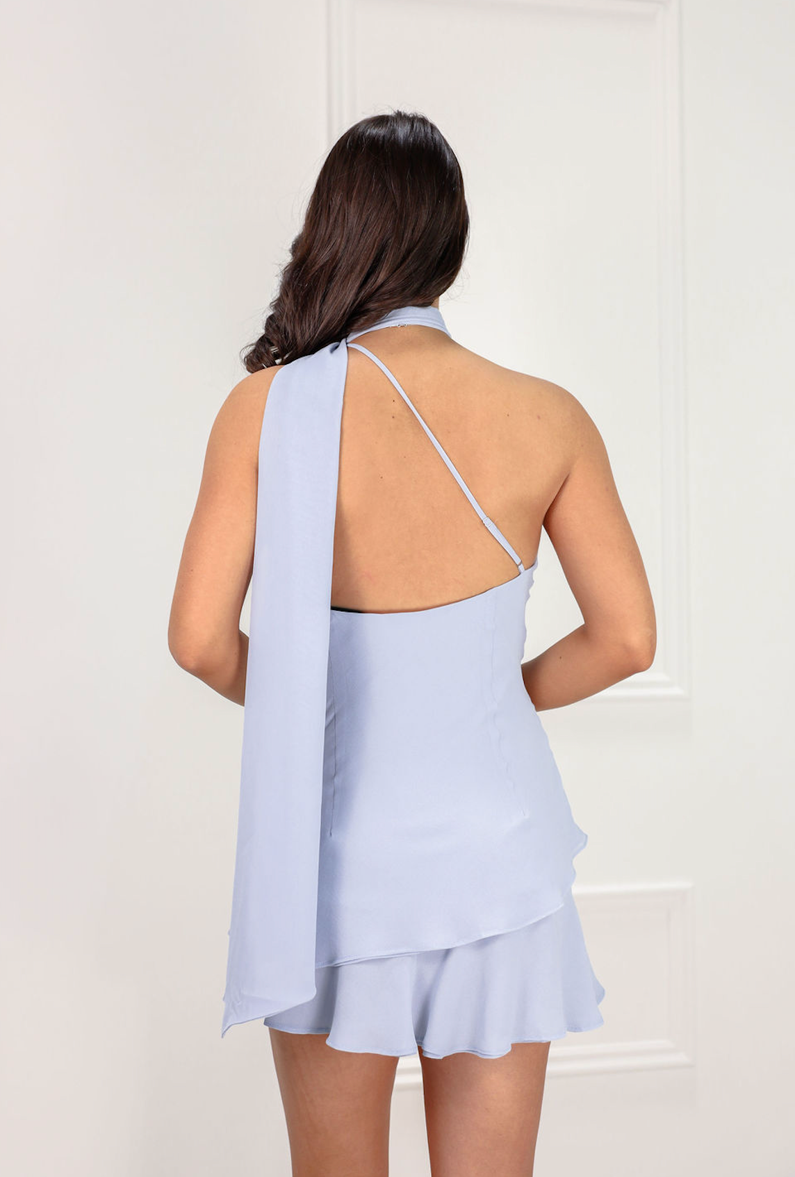 One Shoulder Dress w/ Scarf Blue - Clothe Boutique