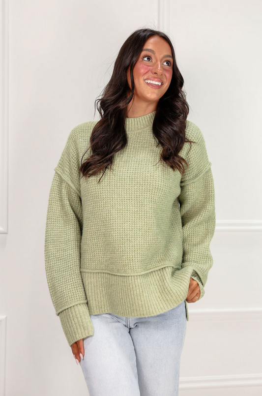 Never Looked This Cute Waffle Sweater Matcha - Clothe Boutique
