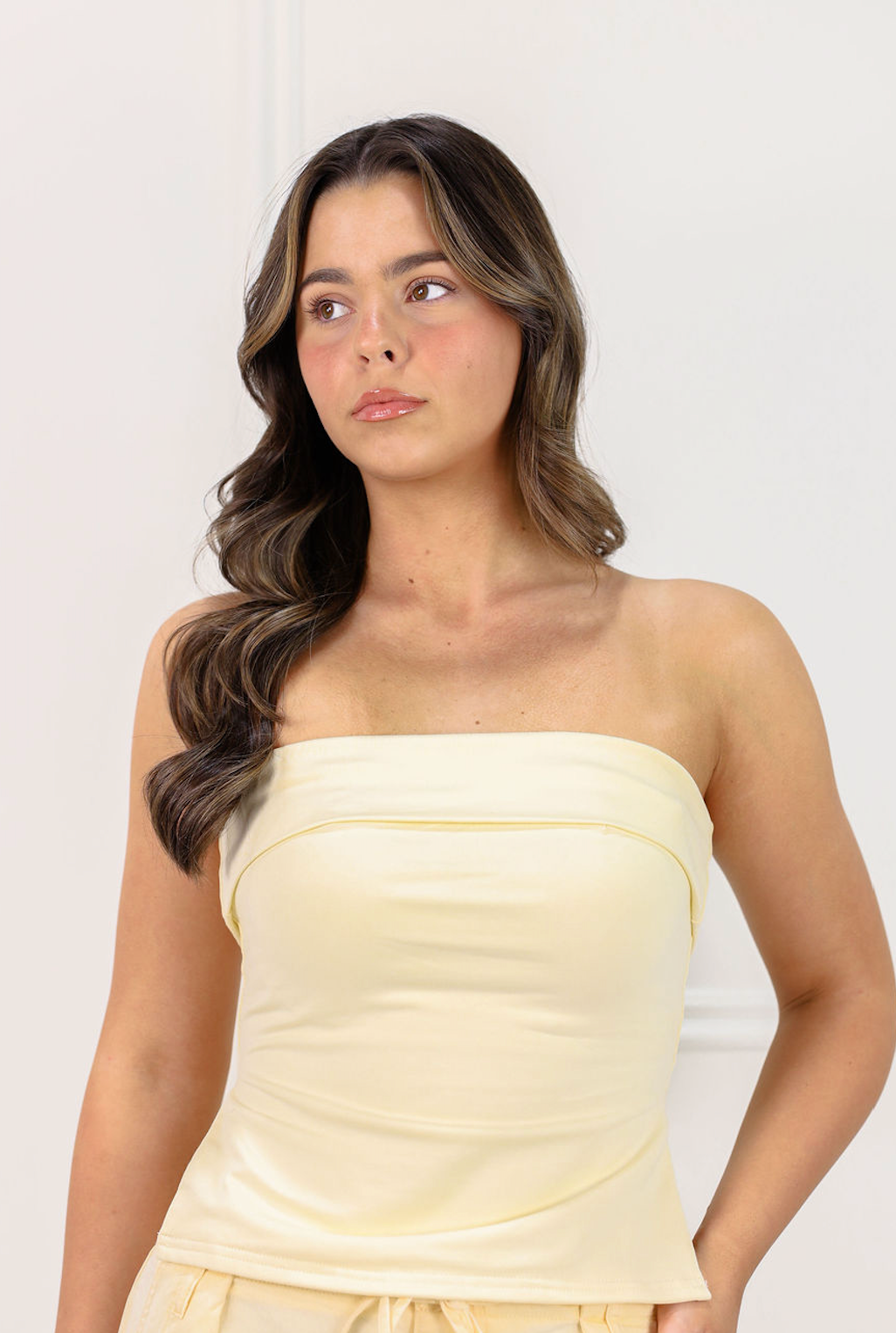 Strapless Fold Over Top Butter - Clothe Boutique