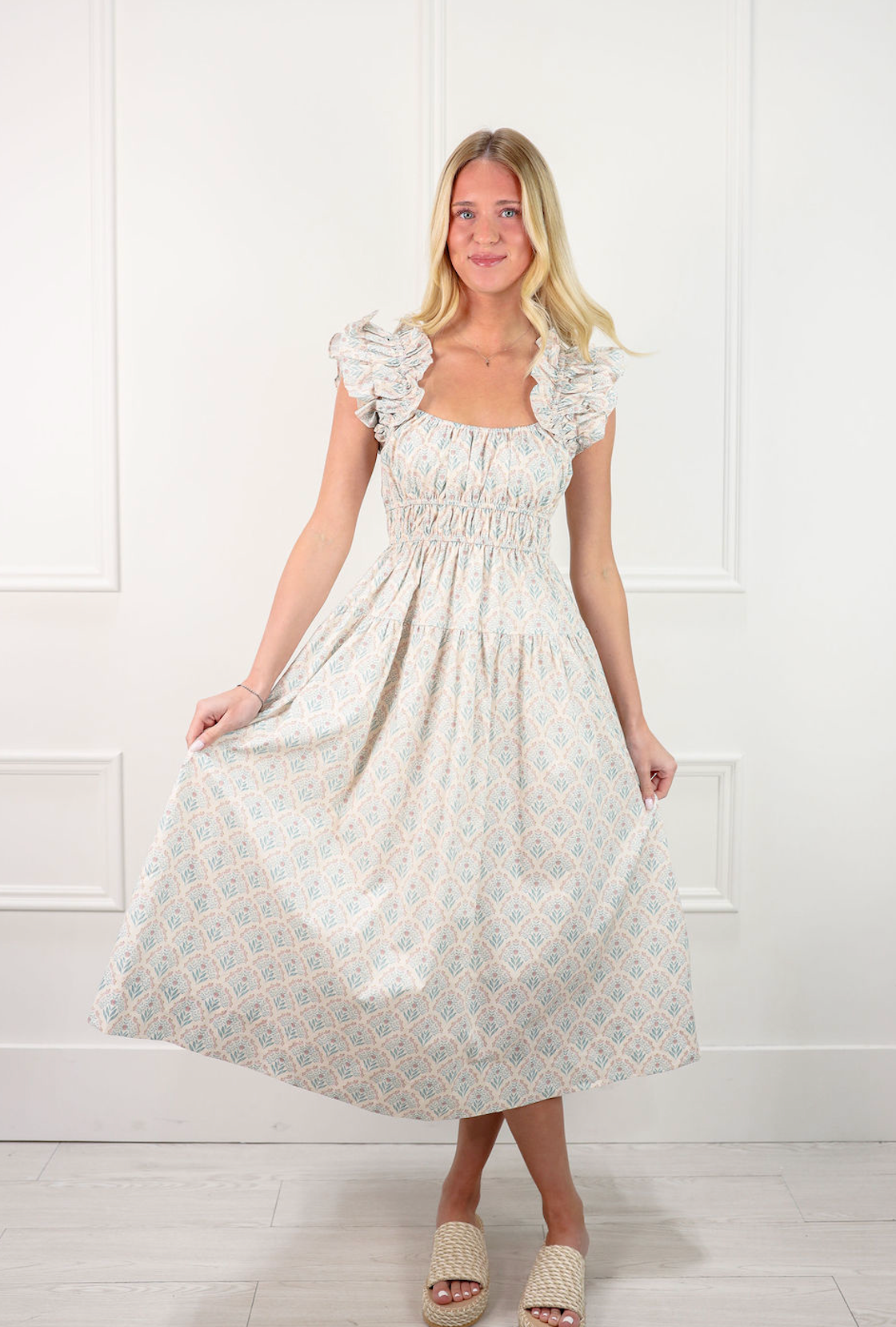 Floral Bouquet Ruffle Midi Dress - Clothe Boutique