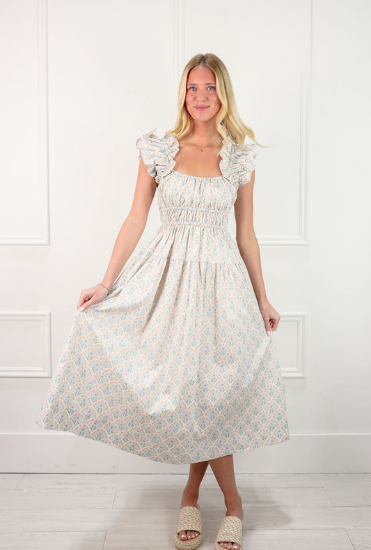Floral Bouquet Ruffle Midi Dress - Clothe Boutique