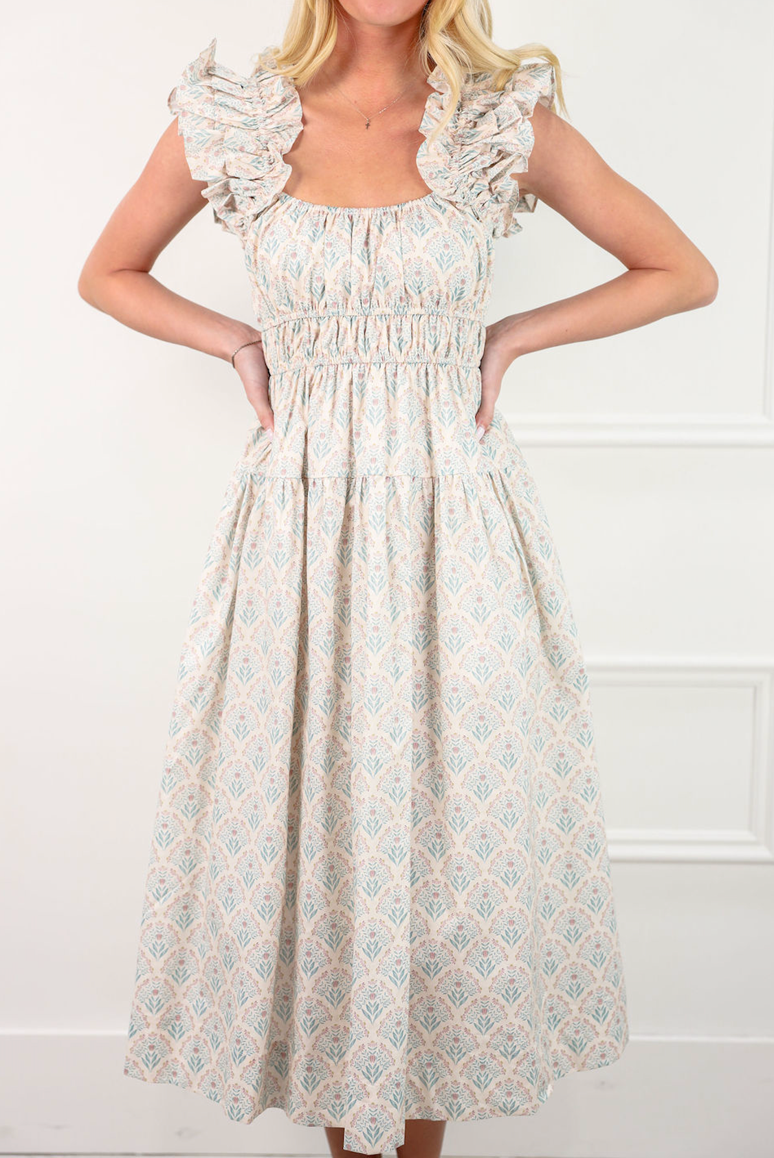 Floral Bouquet Ruffle Midi Dress - Clothe Boutique