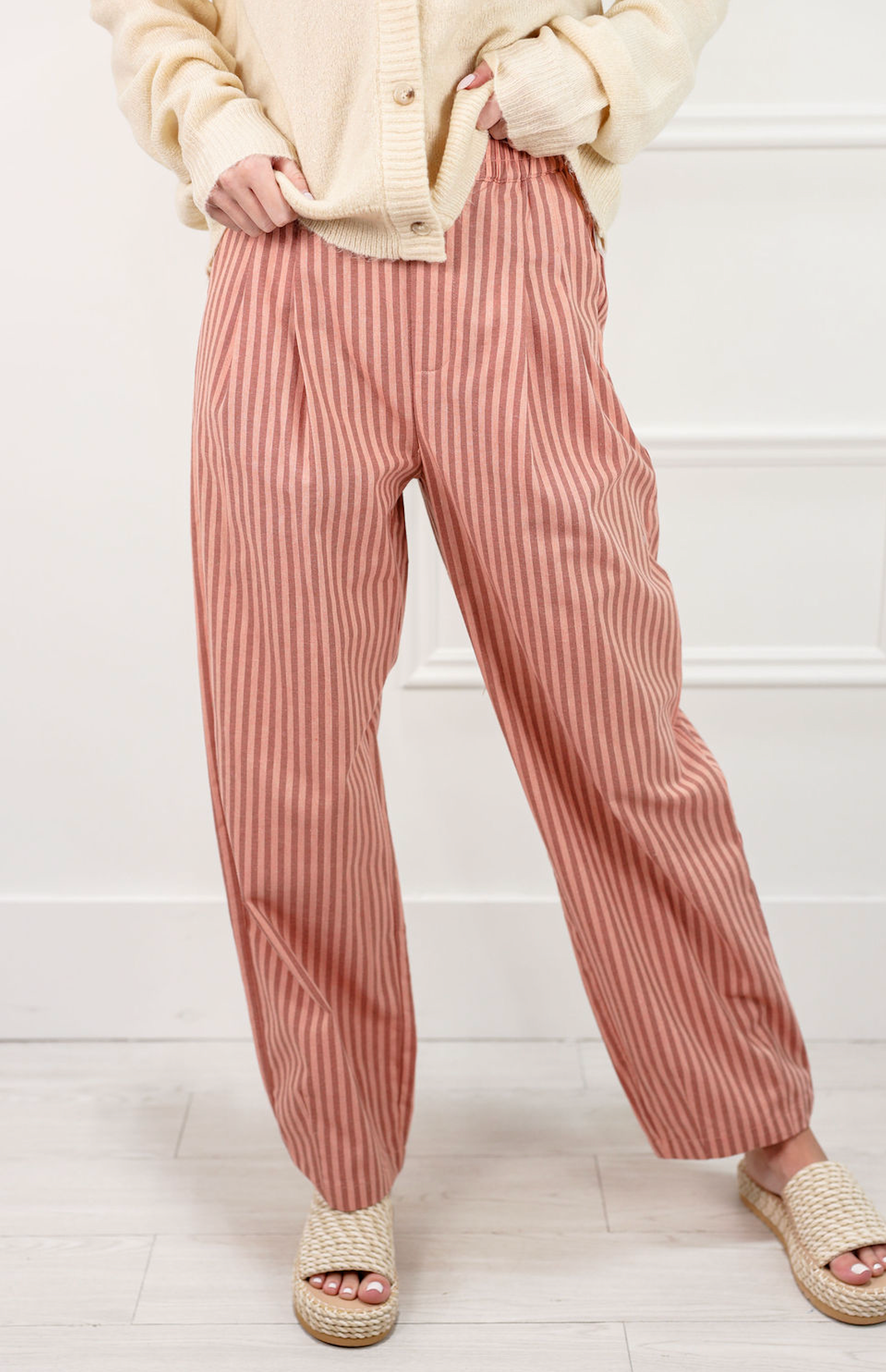 Blush/Brown Stripe Pants - Clothe Boutique