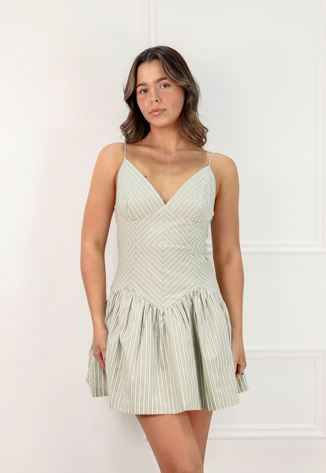 Sage Mini Ruffle Striped Dress - Clothe Boutique