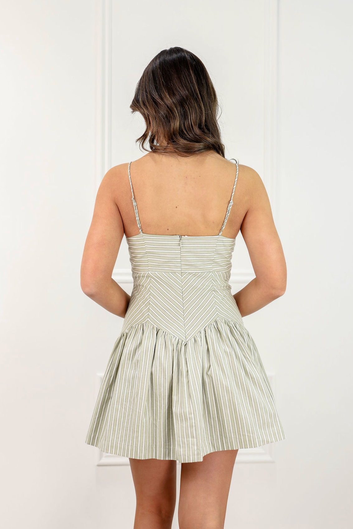 Sage Mini Ruffle Striped Dress - Clothe Boutique