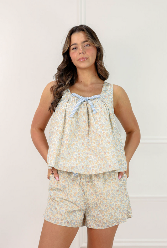 Floral Top & Shorts w/ Contrast Ties - Clothe Boutique