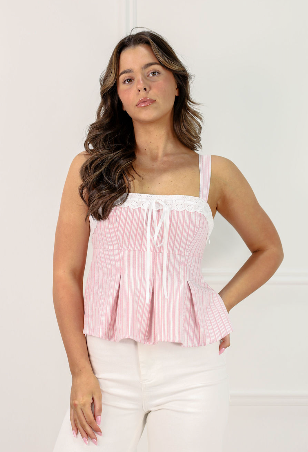 Pinstripe Peplum Tie Top - Clothe Boutique