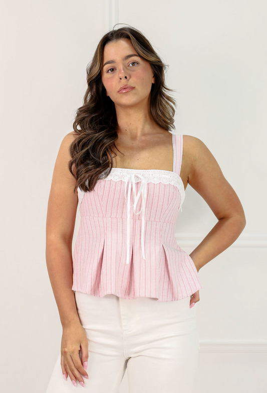 Pinstripe Peplum Tie Top - Clothe Boutique
