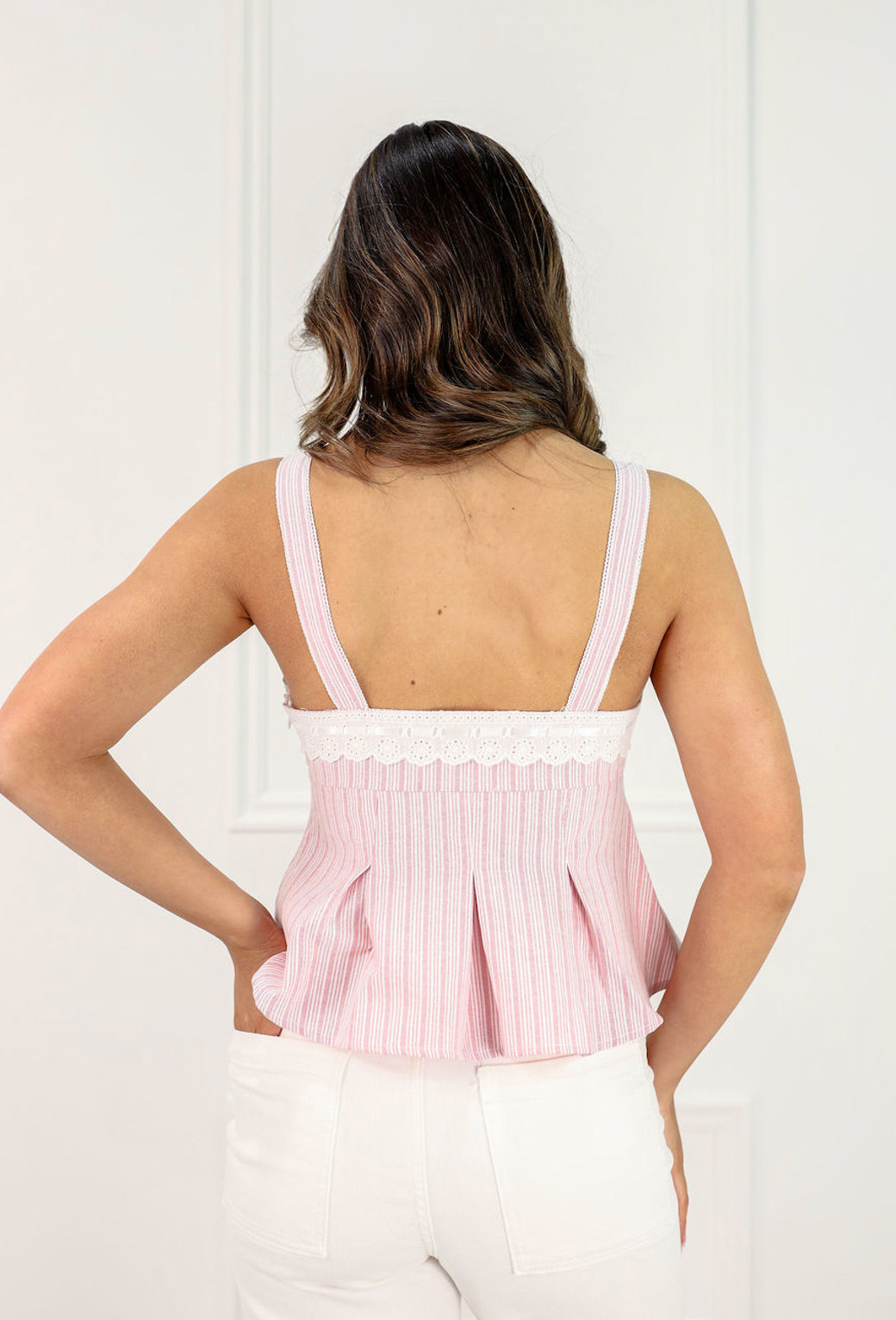 Pinstripe Peplum Tie Top - Clothe Boutique