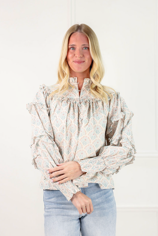 Floral Bouquet Ruffle Blouse - Clothe Boutique