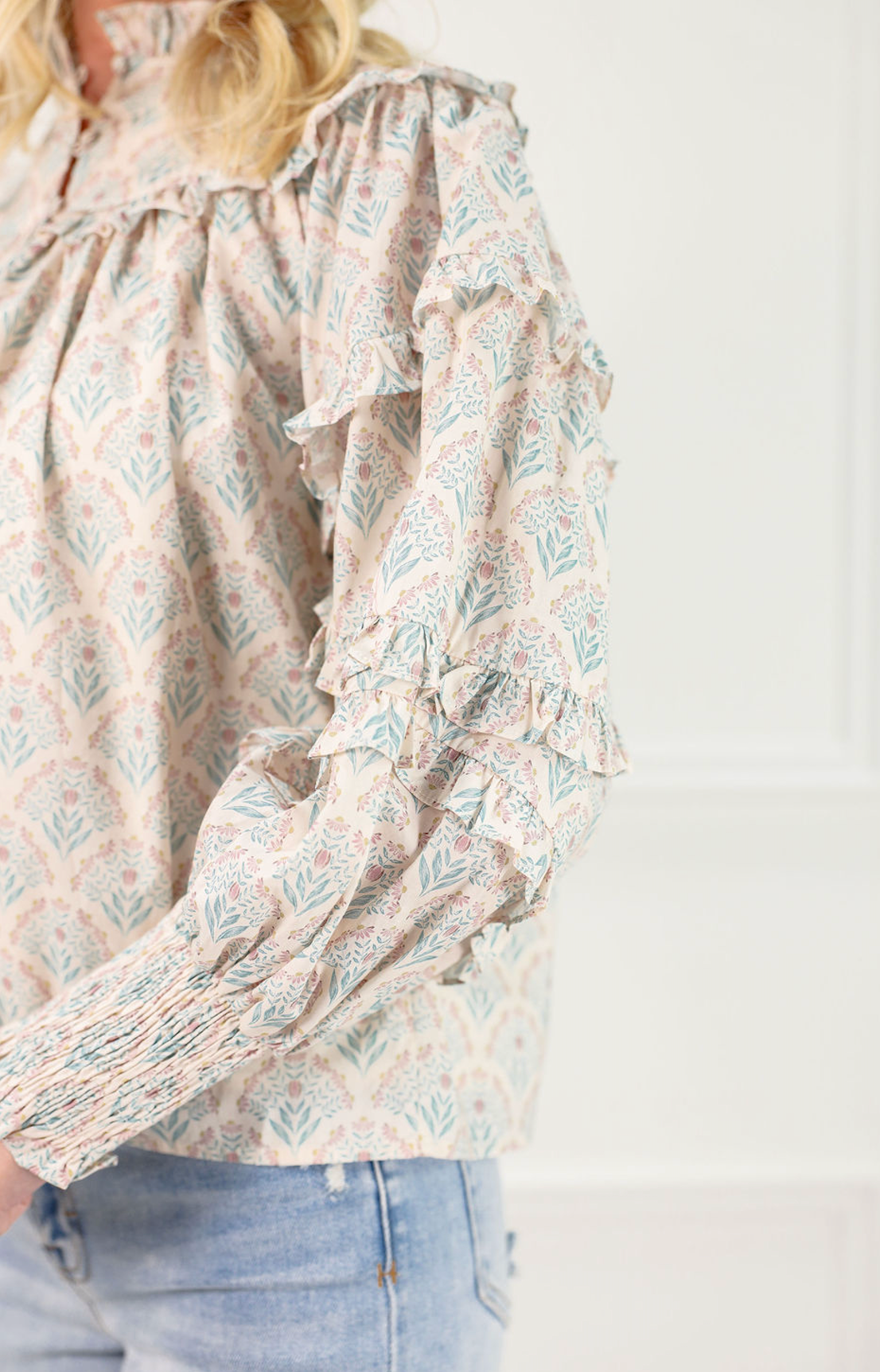 Floral Bouquet Ruffle Blouse - Clothe Boutique