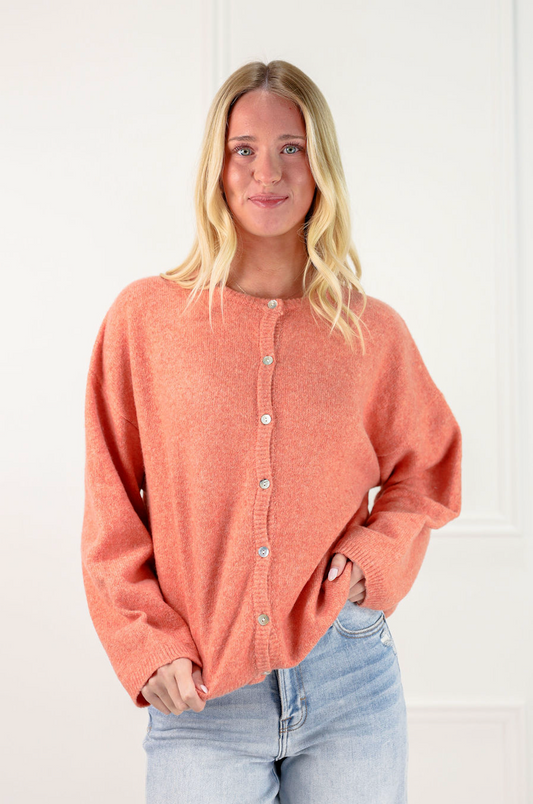 Button Down Cardigan Coral - Clothe Boutique