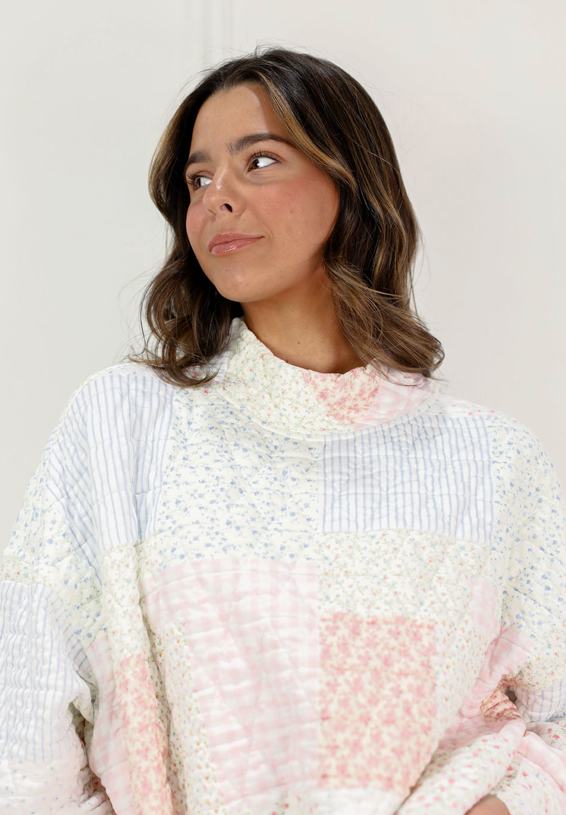 Floral Quilted Patchwork Mock Crew - Clothe Boutique