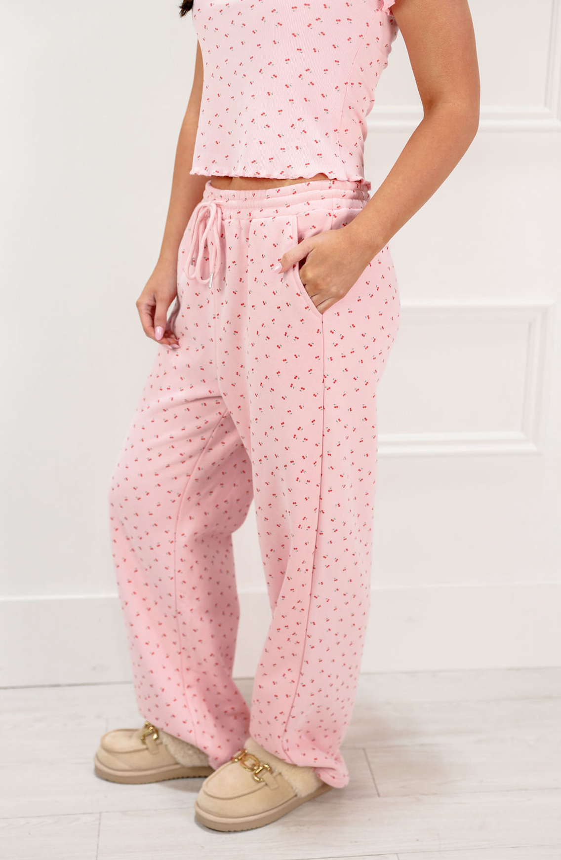 Cherry Print Wide Sweatpants - Clothe Boutique