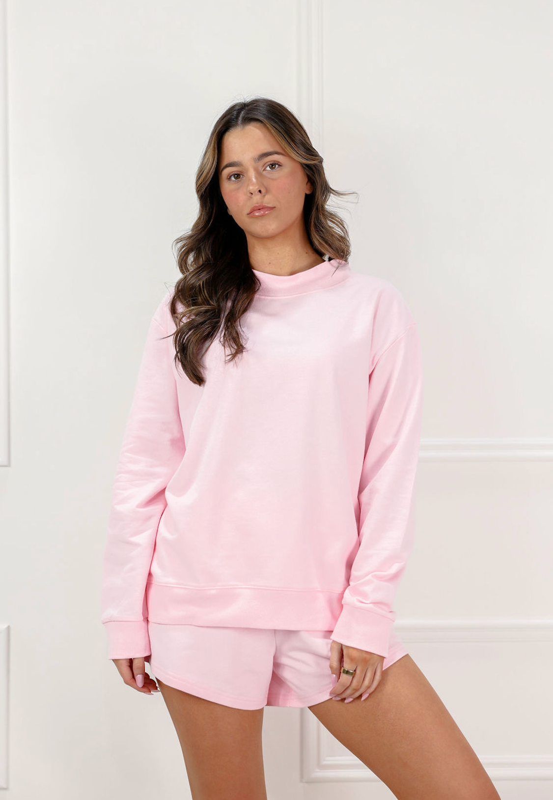 Mock Sweatshirt & Shorts Set of 2 Pink - Clothe Boutique