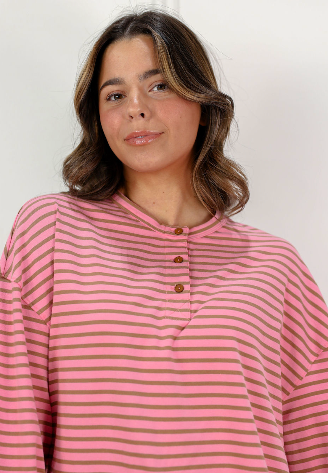 Pink/Brown Stripe Henley & Shorts Set of 2 - Clothe Boutique