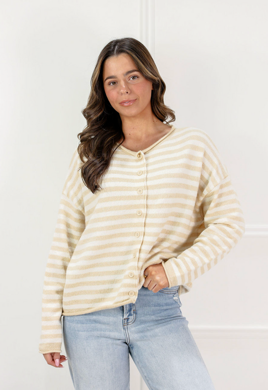 Natural Stripe Cardigan - Clothe Boutique