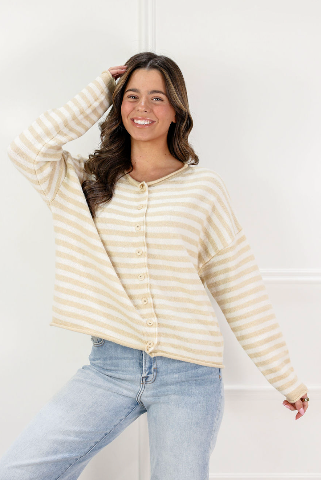 Natural Stripe Cardigan - Clothe Boutique