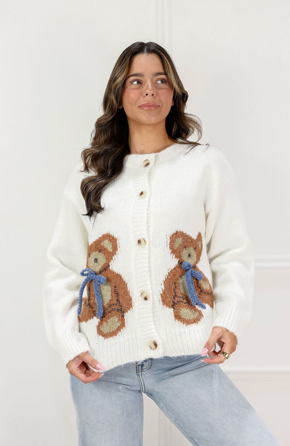 Double Bears Cardigan White - Clothe Boutique