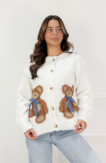 Double Bears Cardigan White - Clothe Boutique
