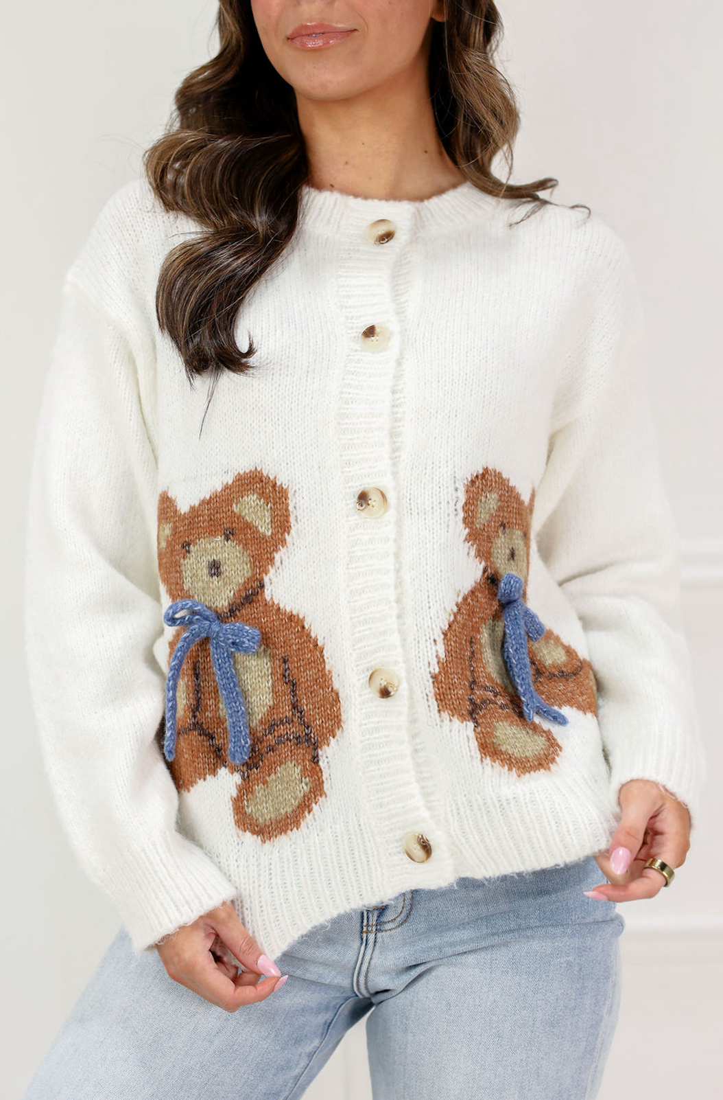 Double Bears Cardigan White - Clothe Boutique