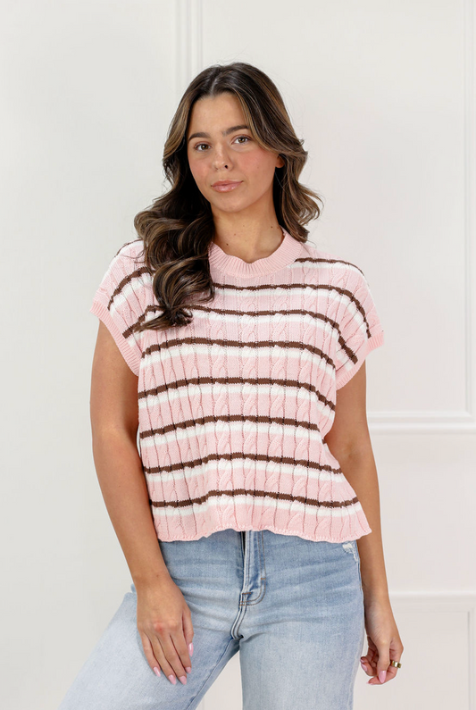 Laci Striped Knit Vest Pink - Clothe Boutique