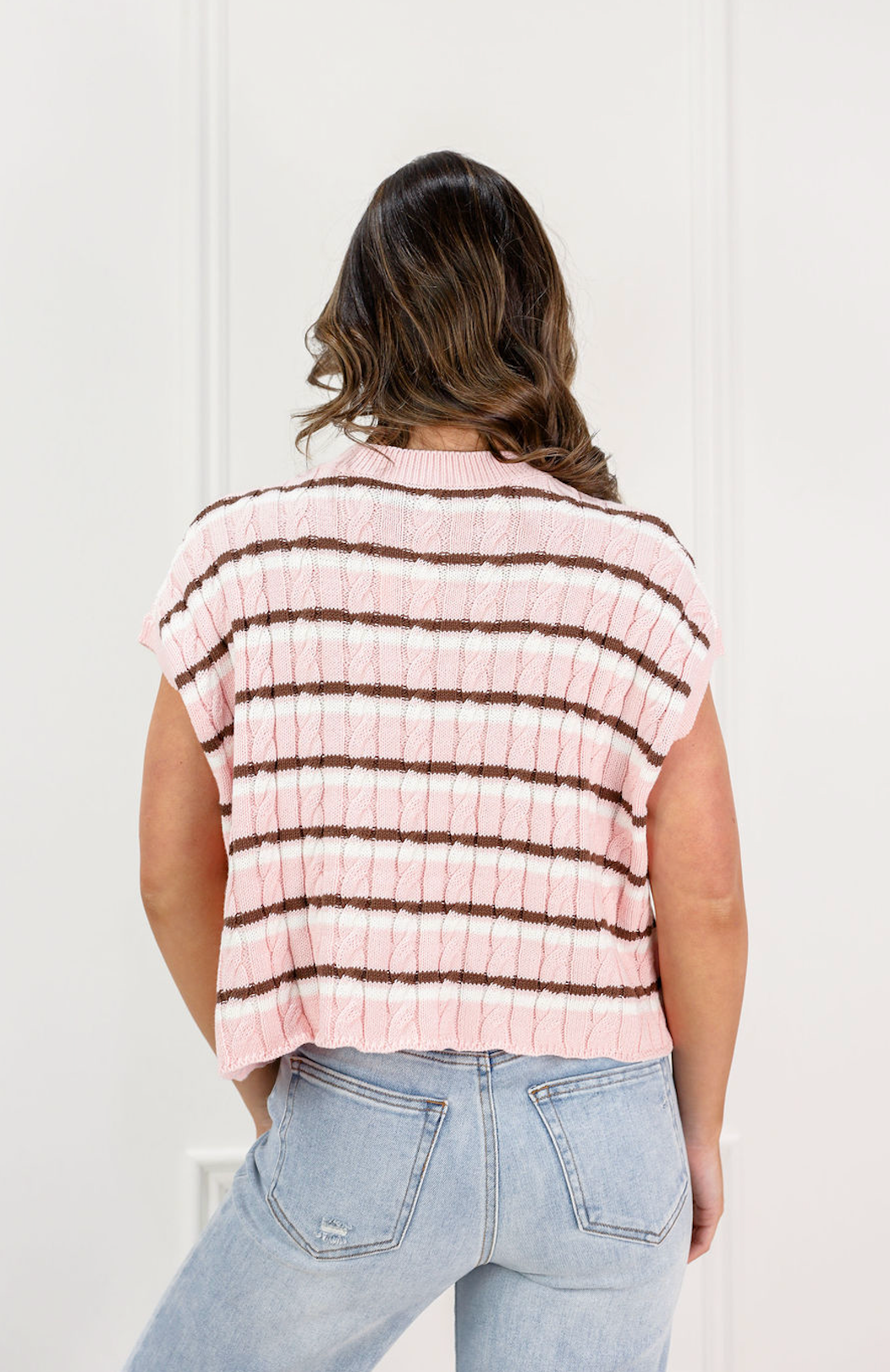 Laci Striped Knit Vest Pink - Clothe Boutique