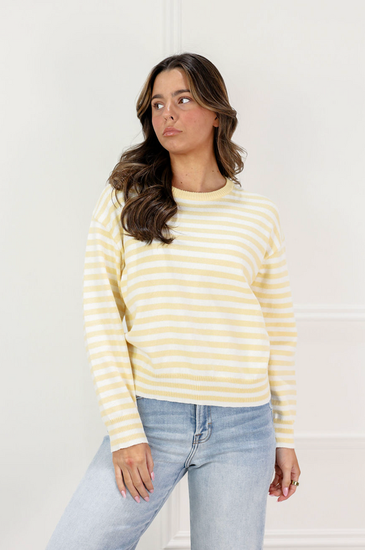 Yellow/Ivory Stripe Knit Sweater - Clothe Boutique