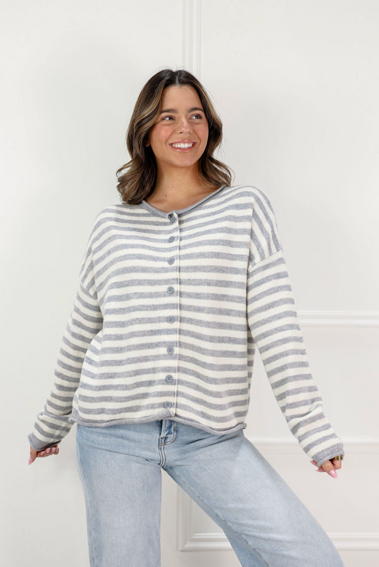 Grey Stripe Cardigan - Clothe Boutique