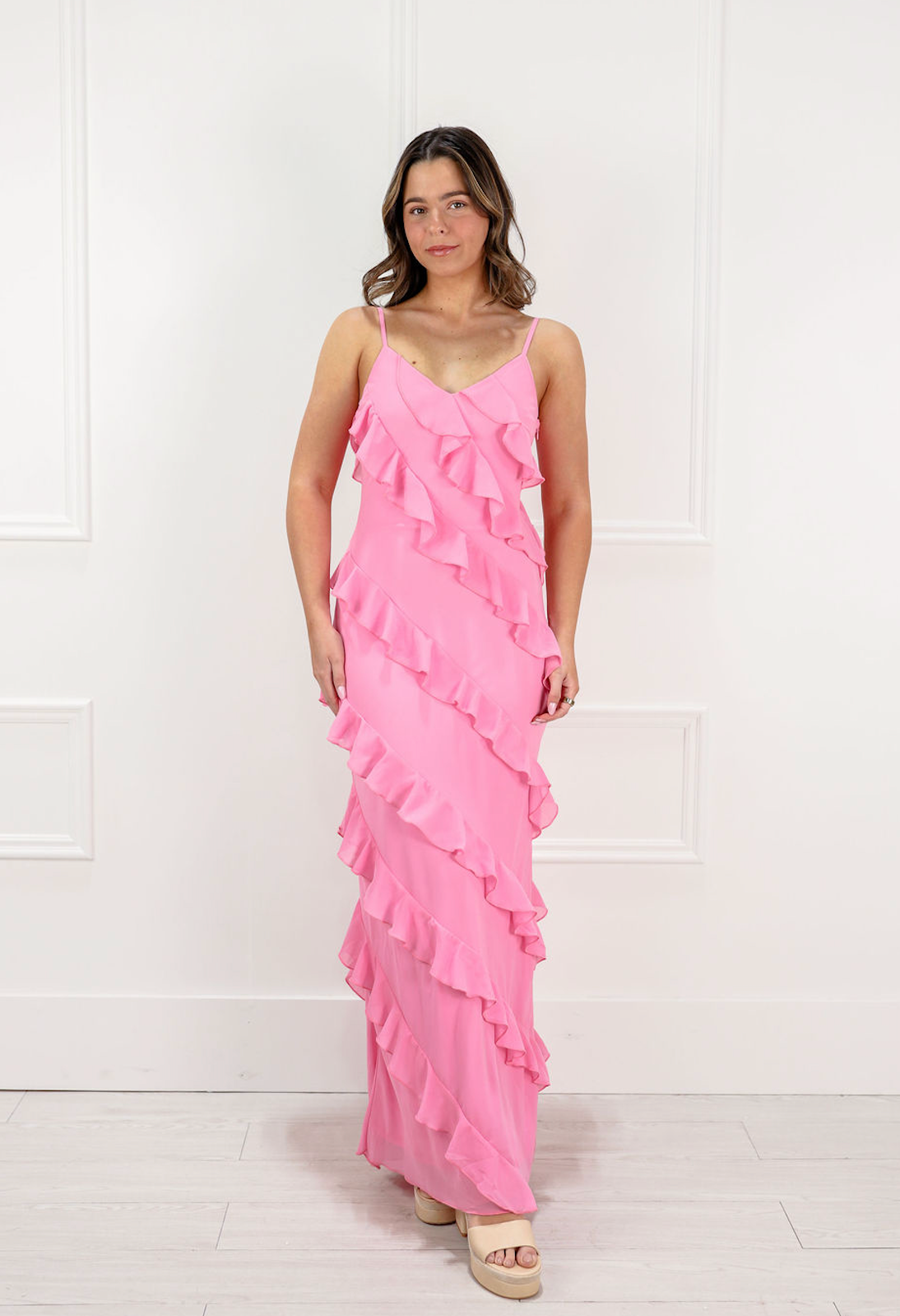 Tiered Ruffled Maxi Dress Pink - Clothe Boutique