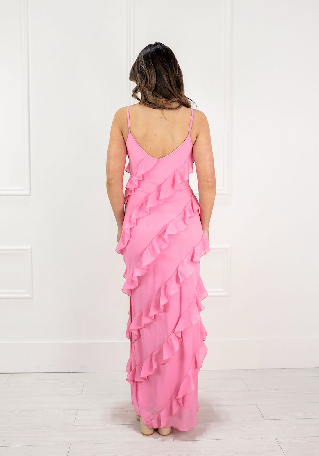 Tiered Ruffled Maxi Dress Pink - Clothe Boutique