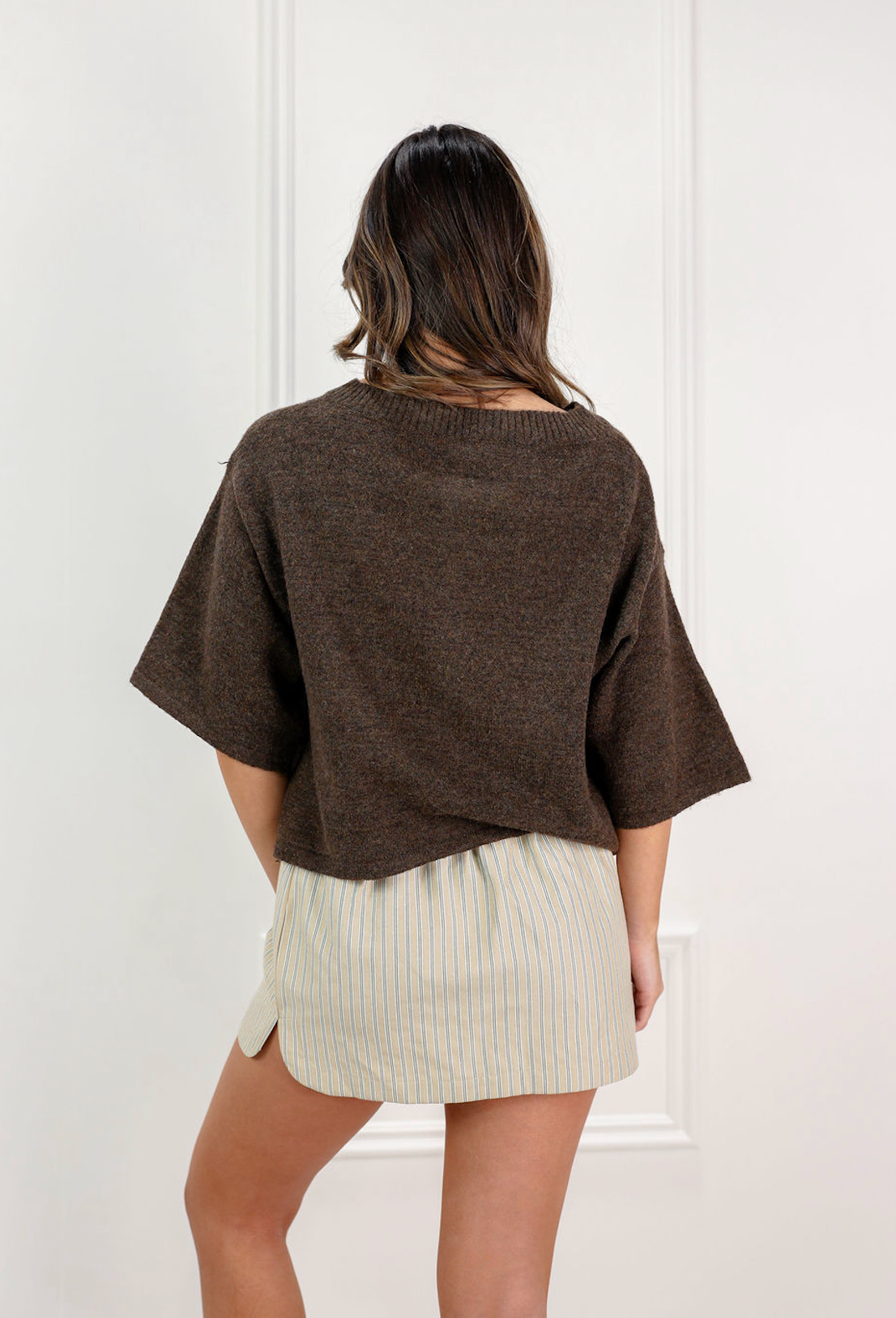 Button Front Short Sleeve Cardi Brown - Clothe Boutique