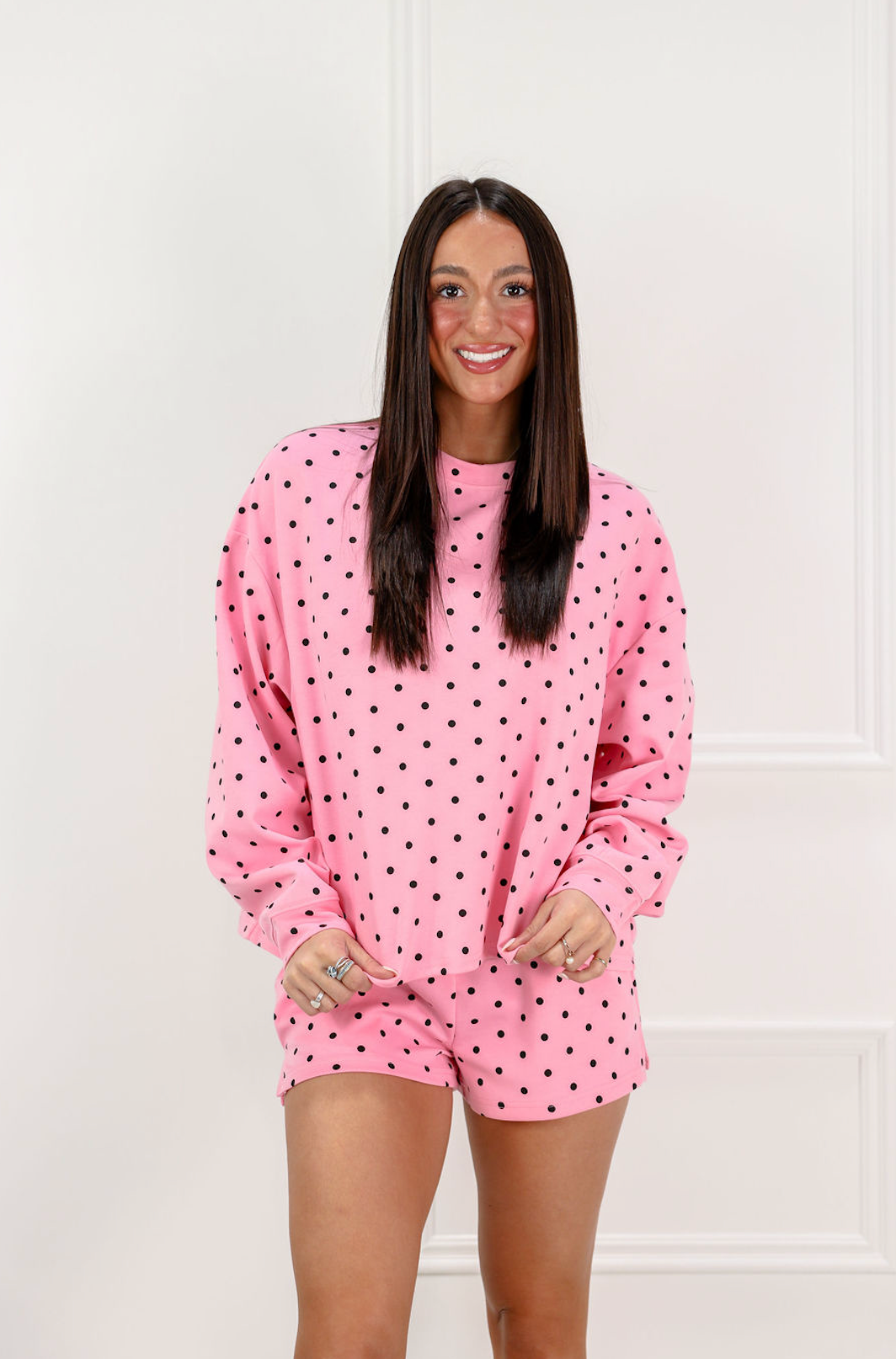 Polka Dot Pullover Top & Shorts Set Of 2 Pink - Clothe Boutique