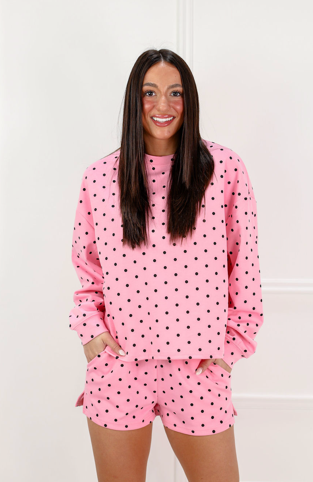 Polka Dot Pullover Top & Shorts Set Of 2 Pink - Clothe Boutique
