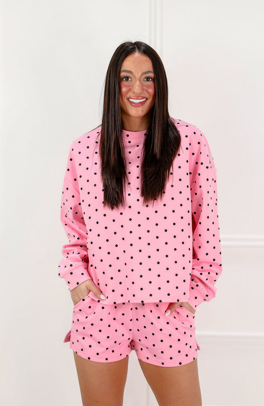 Polka Dot Pullover Top & Shorts Set Of 2 Pink - Clothe Boutique