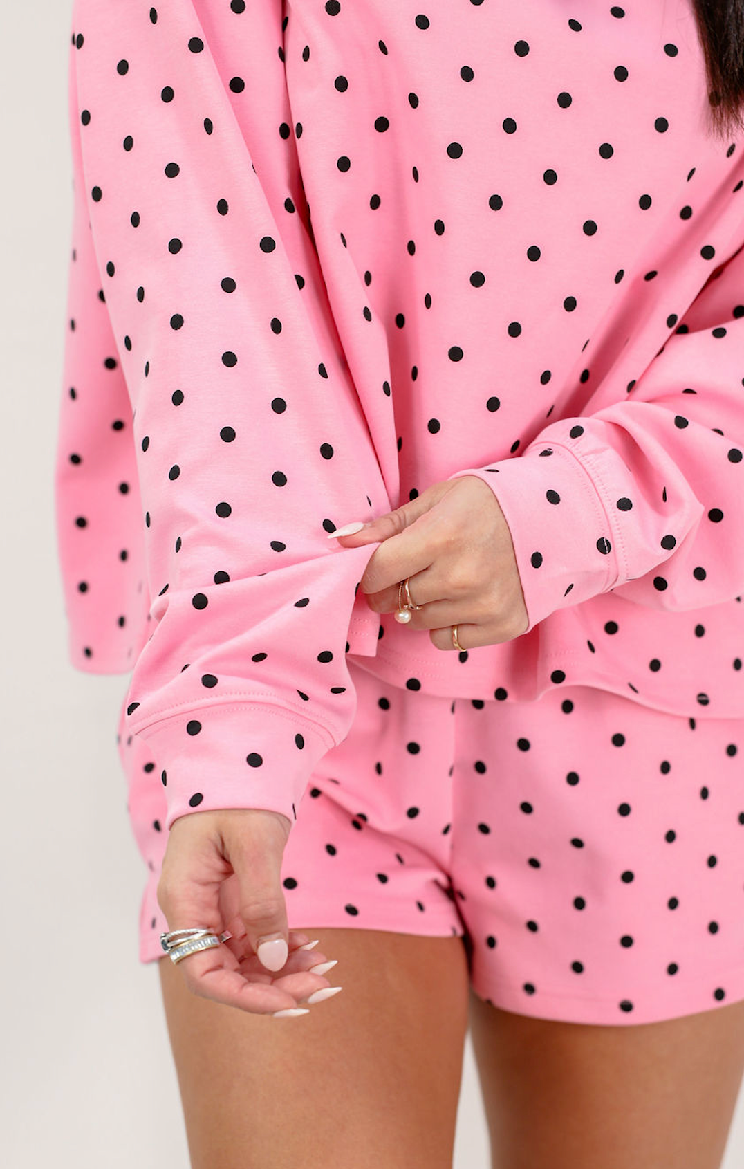Polka Dot Pullover Top & Shorts Set Of 2 Pink - Clothe Boutique