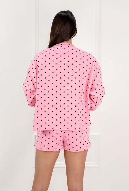 Polka Dot Pullover Top & Shorts Set Of 2 Pink - Clothe Boutique