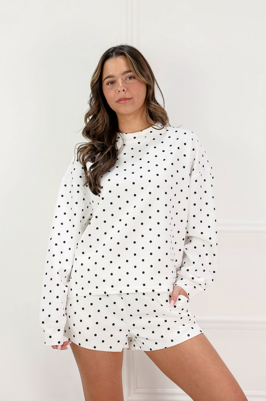 Polka Dot Pullover Top & Shorts Set Of 2 White - Clothe Boutique