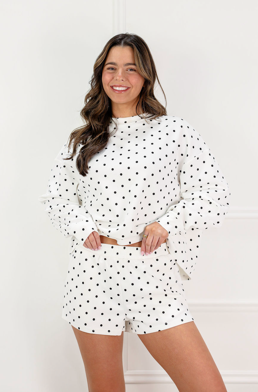 Polka Dot Pullover Top & Shorts Set Of 2 White - Clothe Boutique