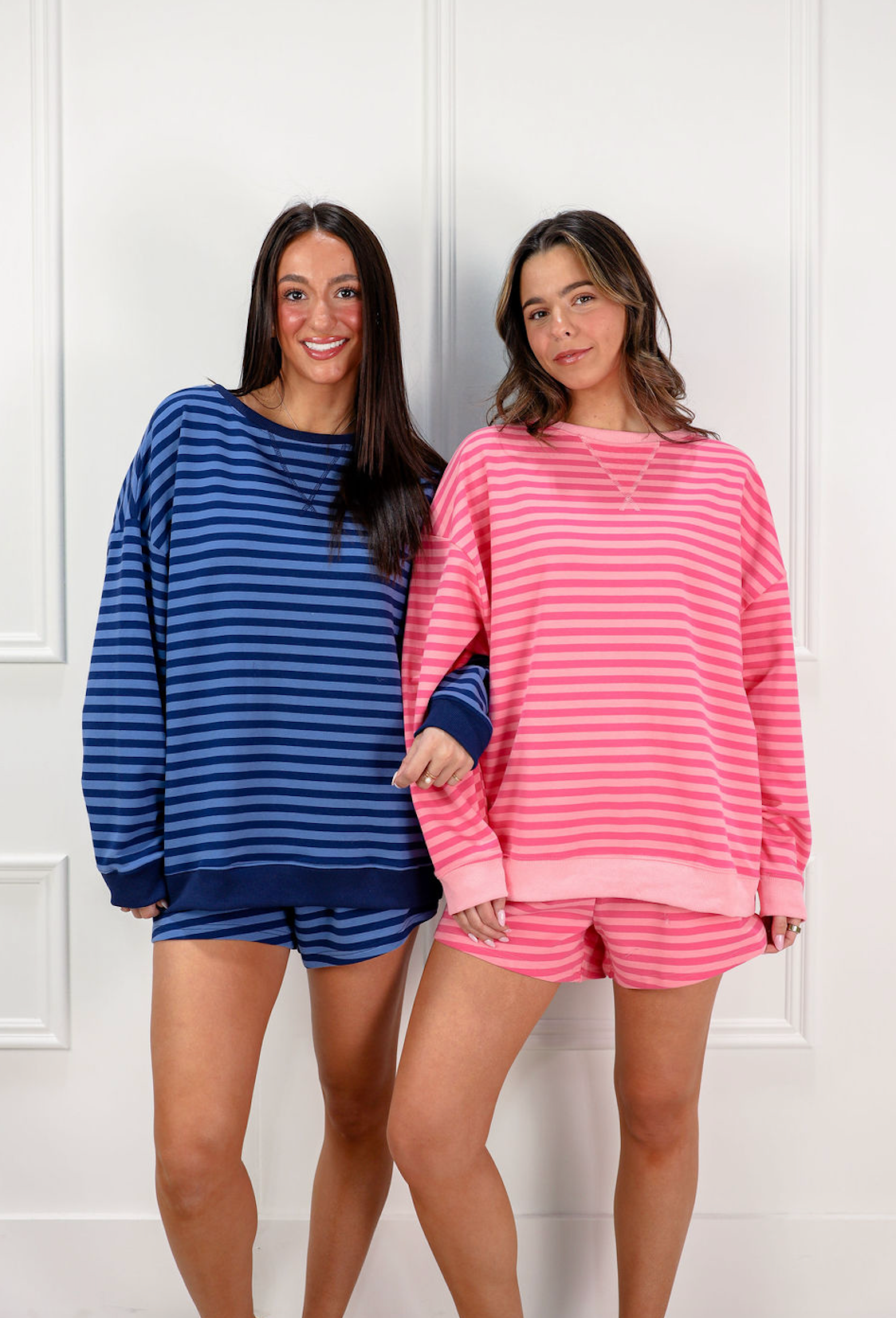 Oversize Stripe Sweatshirt & Shorts Set of 2 Pink - Clothe Boutique